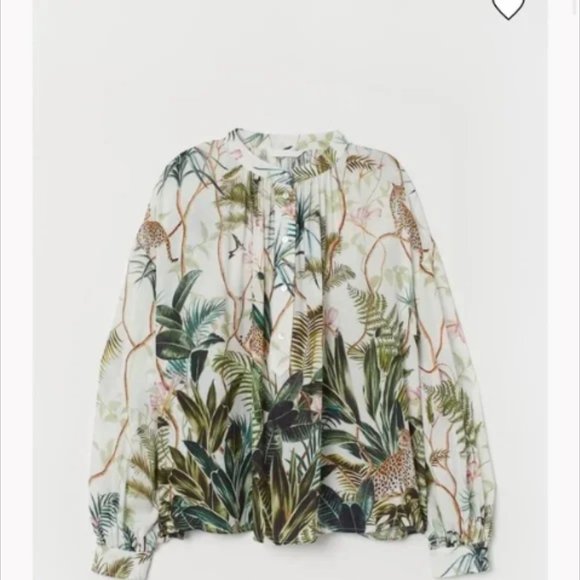 H&M Jaguar Palm Jungle print Blouse / Wide Leg Trouser Set Animal 2 / 4 Like New - Picture 2 of 9